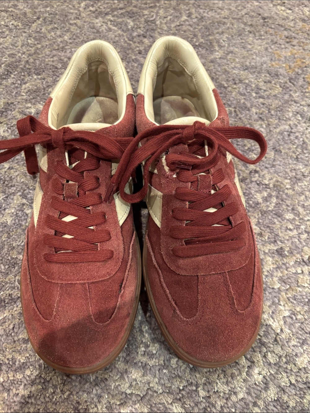 Vince Burgundy Suede Sneakers with Cream Accent